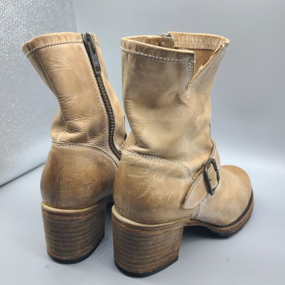 Freebird Carlito Boots Women Sz 7 Tan Distressed Leather Moto Biker Heel Zipper - Picture 5 of 12